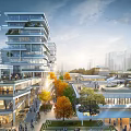 Modern High Rise Buildings With Green Terraces And Open Plaza For Pedestrians