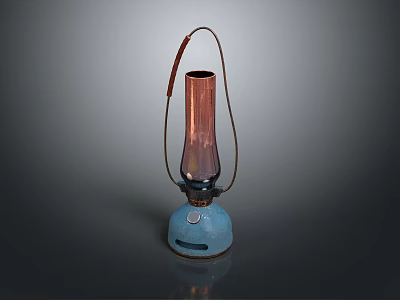 Vintage Candle Lamp With Copper Glass Shade And Blue Ceramic Base Metal Handle 3d model