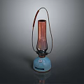Vintage Candle Lamp With Copper Glass Shade And Blue Ceramic Base Metal Handle