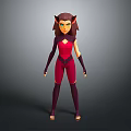 Game And Movie Character With Cat Ears Green Eyes Red And Purple Bodysuit 3D Designed
