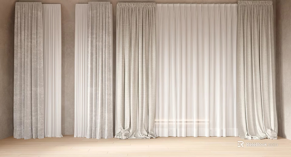 Elegant Sheer Curtains With Layered Design For Modern Home Interior Decoration 3d model 