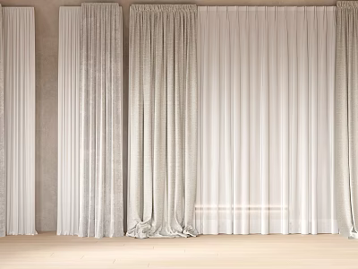 Elegant Sheer Curtains With Layered Design For Modern Home Interior Decoration 3d model