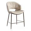 Modern Light Gray And Beige Bar Stools With Pleated Backrests And Metal Legs