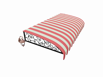 Red and White Striped Awning with Black Iron Bracket and Decorative Patterns 3d model