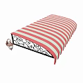 Red and White Striped Awning with Black Iron Bracket and Decorative Patterns