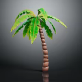 Realistic 3D Palm Tree With Green Leaves Brown Knotted Trunk Against Gray Background