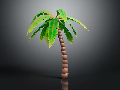 Realistic 3D Palm Tree With Green Leaves Brown Knotted Trunk Against Gray Background 3d model