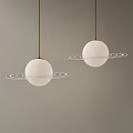 Modern Two Spherical Pendant Lights With Circular Rings Against Gray Wall 3d model