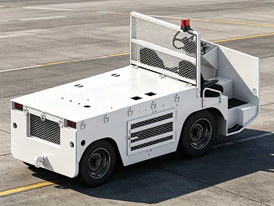 White Industrial Utility Vehicle with Open Cab Red Warning Light and Metal Grille 3d model