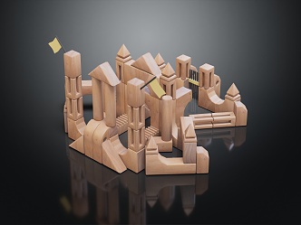 Modern Building Blocks Wood Castle Building Blocks Castle Building Blocks Toys 3d model