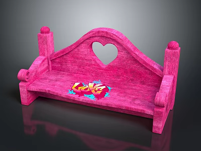 Cute Pink Outdoor Bench With Heart Shaped Cutout Backrest And Colorful Decorative Patterns On Seat 3d model