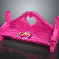 Cute Pink Outdoor Bench With Heart Shaped Cutout Backrest And Colorful Decorative Patterns On Seat