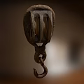 Vintage Industrial Pulley With Rope Wrapped Metal Wheel And Hook Design