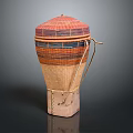 Handwoven Storage Basket With Colorful Stripes Domed Lid Wooden Base And Carry Handle