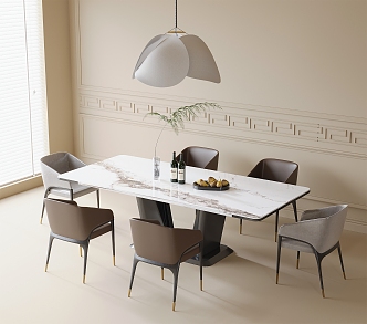 Dining Table and Chair Combination Dining Table Dining Chair Single Chair Chandelier 3d model