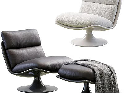 Modern Single Sofa Design With Leather Plush Fabric And Pedestal Base Ottoman 3d model