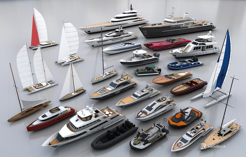 Various Types of Ships and Boats Including Sailboats Luxury Yachts and Motorboats 3d model 