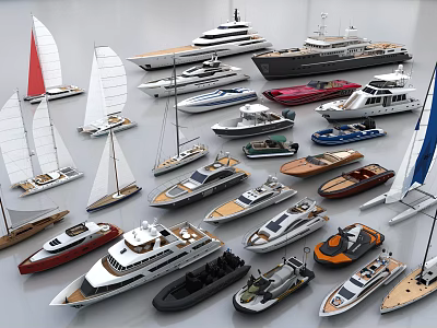Various Types of Ships and Boats Including Sailboats Luxury Yachts and Motorboats 3d model
