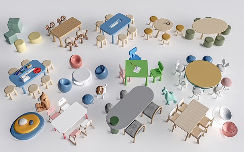 Modern Children's Table and Chair Children's Furniture Children's Handmade Table Cartoon Table and Chair 3d model