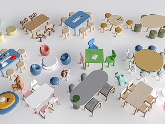 Modern Children's Table and Chair Children's Furniture Children's Handmade Table Cartoon Table and Chair 3d model