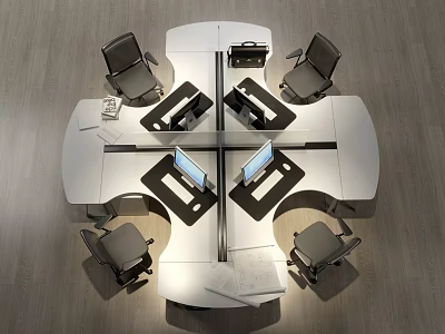 Modern Office Desk Setup With Ergonomic Chairs Computer Monitors And Supplies For Collaborative Workspace 3d model