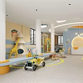 Kindergarten Interior With Colorful Decor Toys Slide Tables Chairs And Kids Play Space