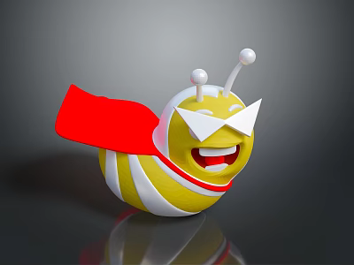Cartoon Snail Character With Red Cape Yellow White Stripes And Smiling Face 3d model