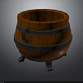 Detailed Wooden Barrel With Metal Hoops And Wood Grain Texture On Metal Legs
