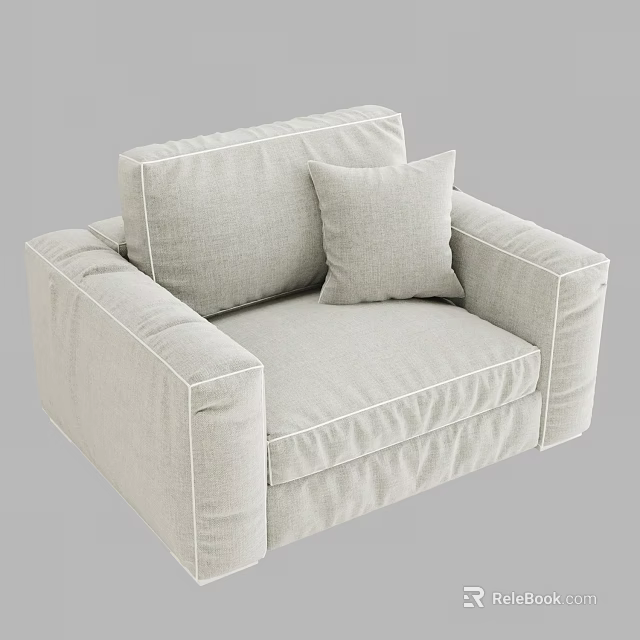 Light Gray Single Seater Fabric Sofa With Comfortable Armrests And Decorative Pillow 3d model