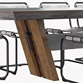 Modern Office Desk With Wooden Top And Six Metal Frame Chairs