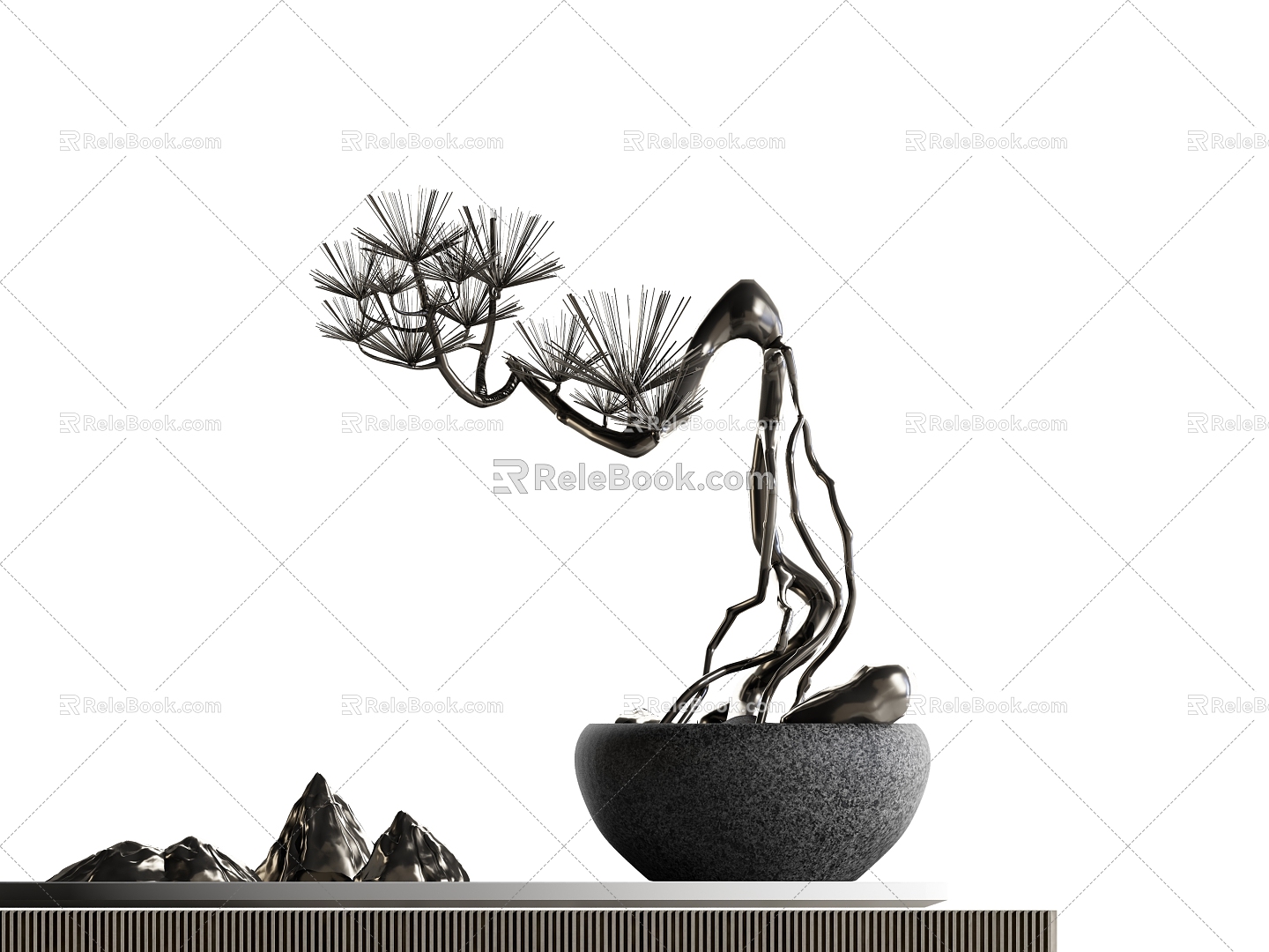 New Chinese Style Ornaments Bonsai Bonsai Iron Plant rockery 3d model