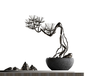 New Chinese Style Ornaments Bonsai Iron Plant rockery 3d model