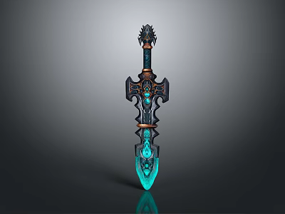 Fantasy Sword With Ornate Hilt Glowing Blue Blade And Crystal Accents 3d model