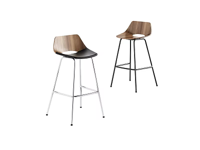Modern Bar Stools With Wooden Seats Backrests And Metal Legs Design 3d model