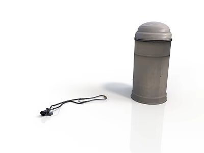 Gray Cylindrical Household Trash Can With Black Rope And Simple Design 3d model