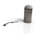 Gray Cylindrical Household Trash Can With Black Rope And Simple Design