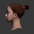 Realistic Woman Head With Short Hair Front View In Gray Background And Reflection