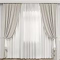Elegant Beige Curtains with Sheer White Lining and Decorative Tiebacks on White Walls