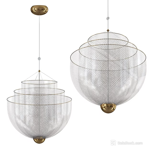 Modern Minimalist Chandeliers With Multiple Metal Mesh Layers And Golden Sphere Base 3d model 
