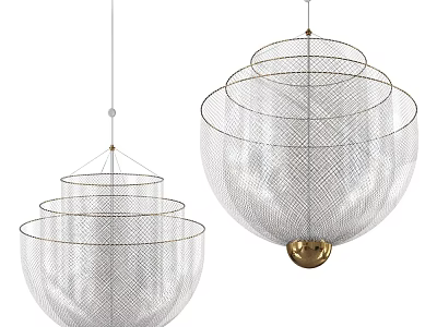 Modern Minimalist Chandeliers With Multiple Metal Mesh Layers And Golden Sphere Base 3d model