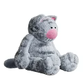 Gray Plush Cat Stuffed Toy with Pink Nose and Soft Furry Sitting Design