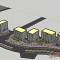 Modern Office Building Complex With Purple Flowers Green Trees And Urban Skyline