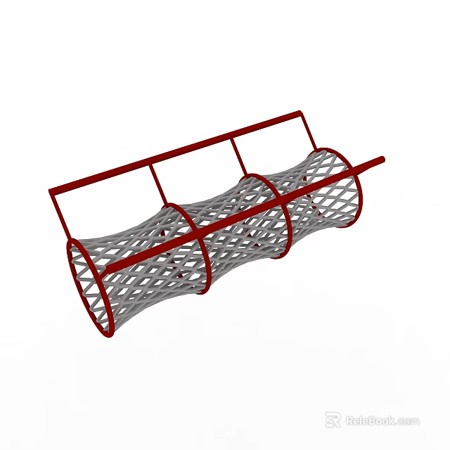 Outdoor Playground Climbing Equipment with Red Frame and Gray Mesh Cylindrical Structure 3d model 