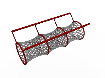 Outdoor Playground Climbing Equipment with Red Frame and Gray Mesh Cylindrical Structure 3d model