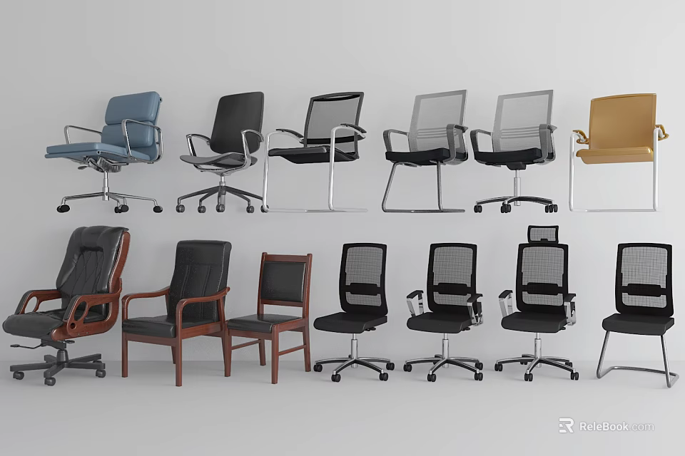 Various Office Chairs With Different Designs Colors And Materials For Workspace 3d model