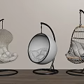 Three Stylish Modern Hanging Chairs Woven Metal Frame And Cushioned Comfortable Seats