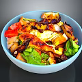 Healthy Fresh Grilled Chicken Salad Bowl With Lettuce Tomato And Vegetables In Blue Bowl