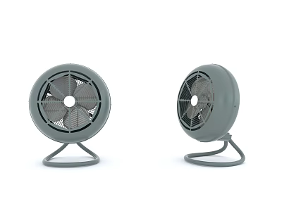 Two Gray Air Conditioning Fans With Circular Design And Metal Stands 3d model