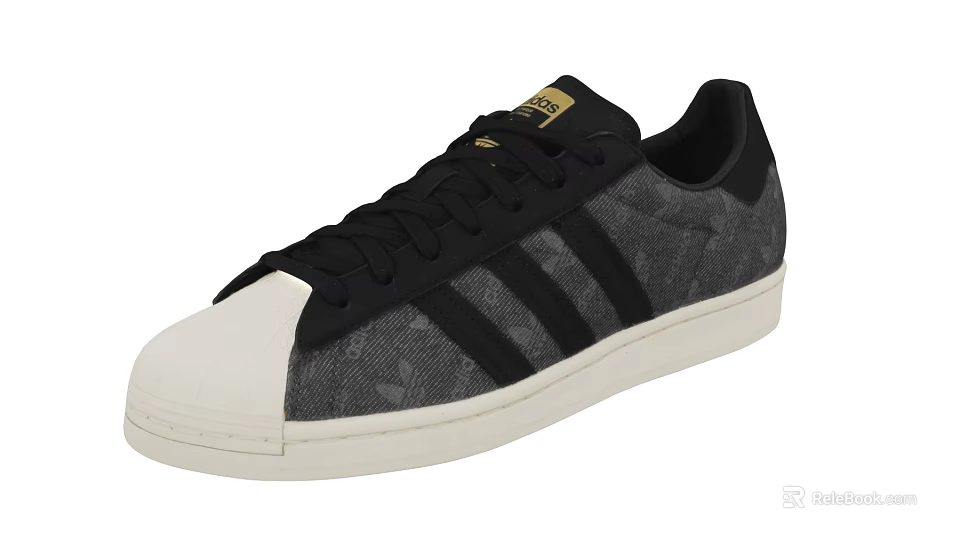 Classic Shell Toe Gray Shoes With Black Stripes White Sole And Black Laces 3d model 