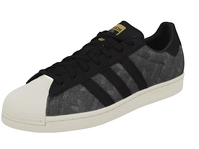 Classic Shell Toe Gray Shoes With Black Stripes White Sole And Black Laces 3d model